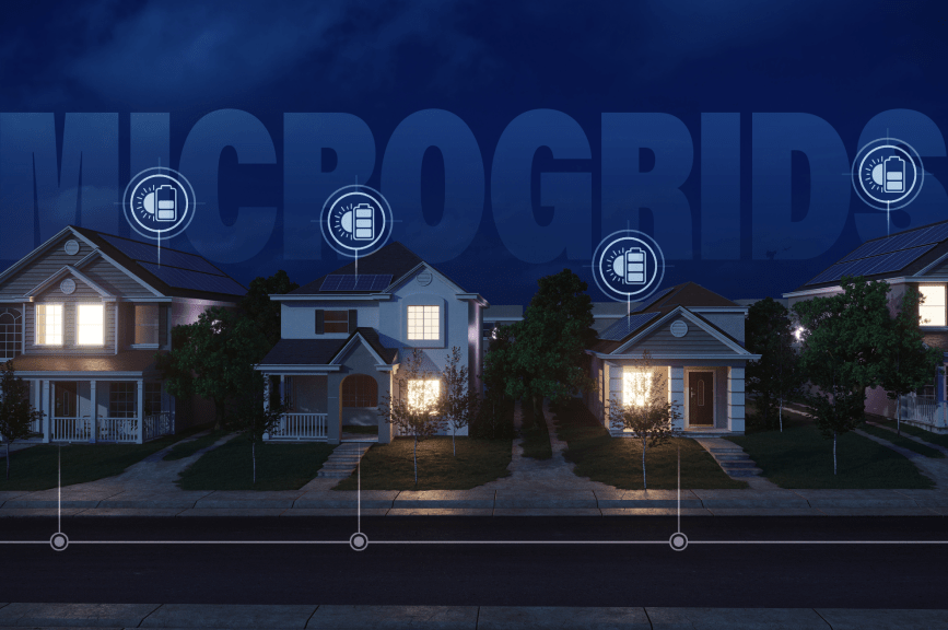 houses on a block at night with lights on